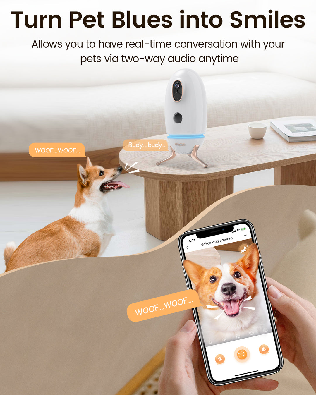 Dokoo Pet Dog Camera Treat Dispenser - 2 Way Audio